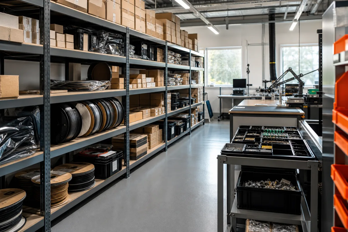 Illustrative placeholder of electronics manufacturing stores; not approved Kinishi photography